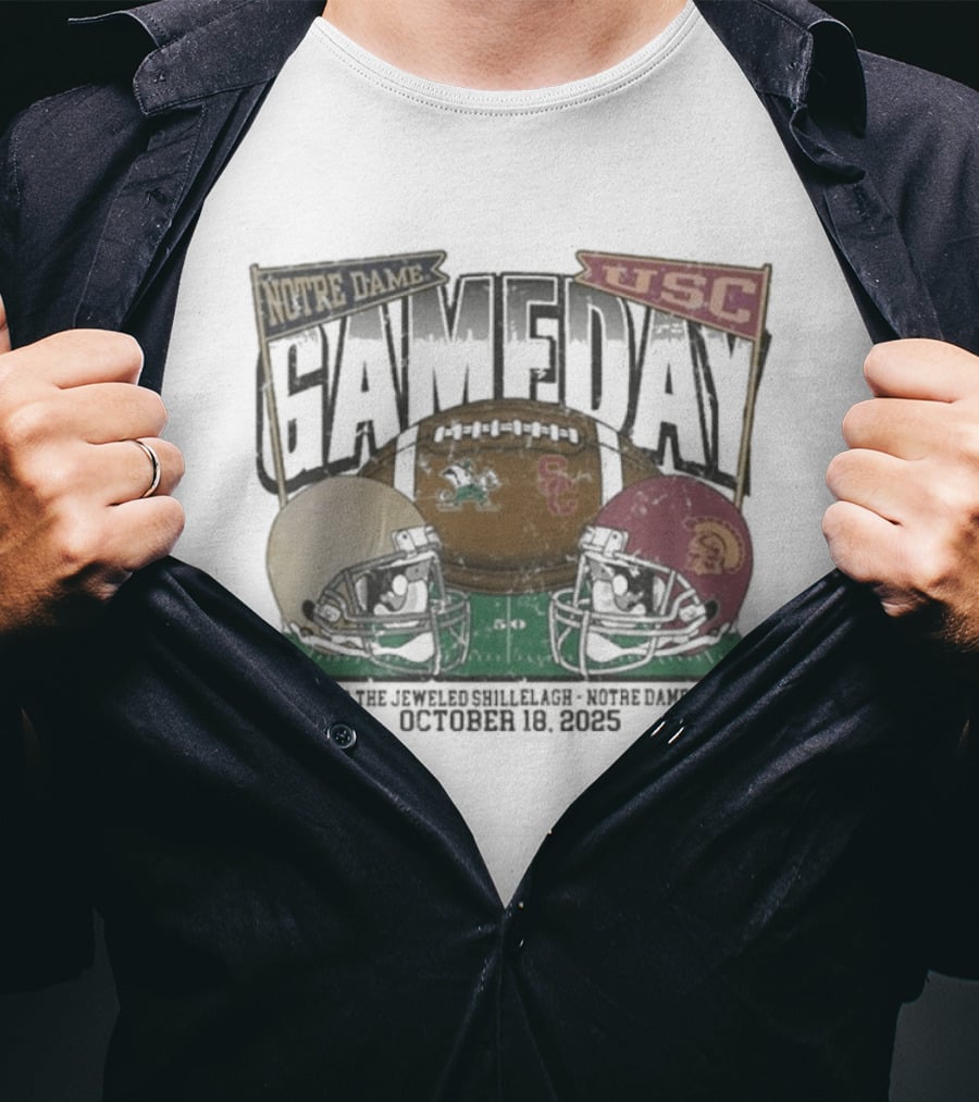 Notre Dame Vs USC Gameday 2025 Jeweled Shillelagh October 18 Football Clash T-Shirt