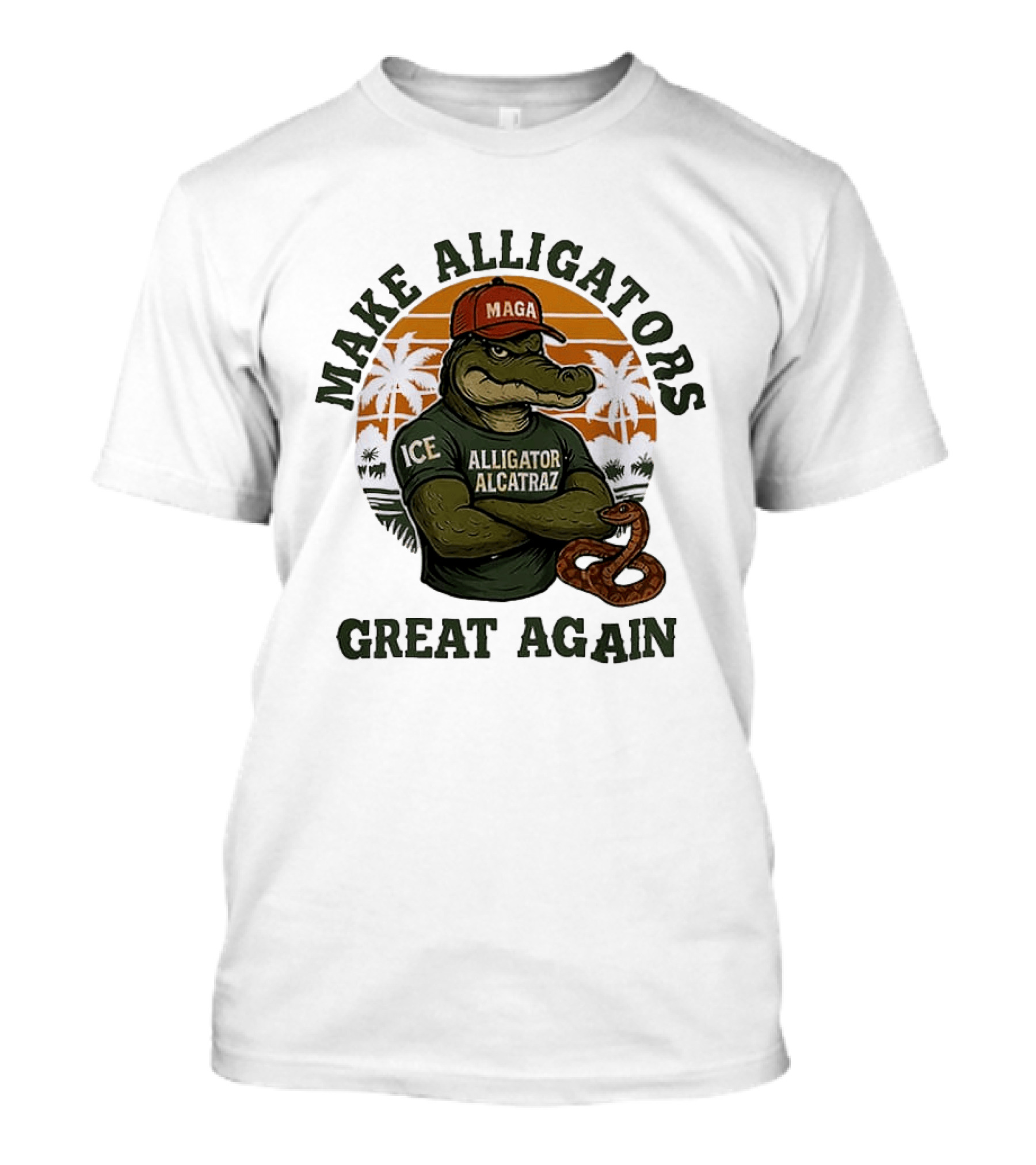 MAGA Alligator Alcatraz Make Alligators Great Again ICE Tropical Trees T-Shirt