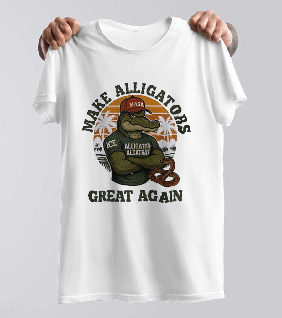 MAGA Alligator Alcatraz Make Alligators Great Again ICE Tropical Trees T-Shirt