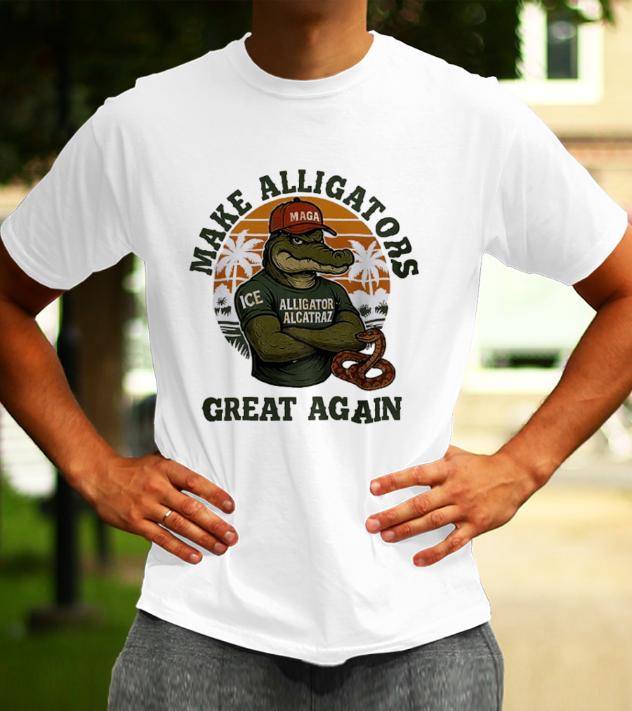 MAGA Alligator Alcatraz Make Alligators Great Again ICE Tropical Trees T-Shirt