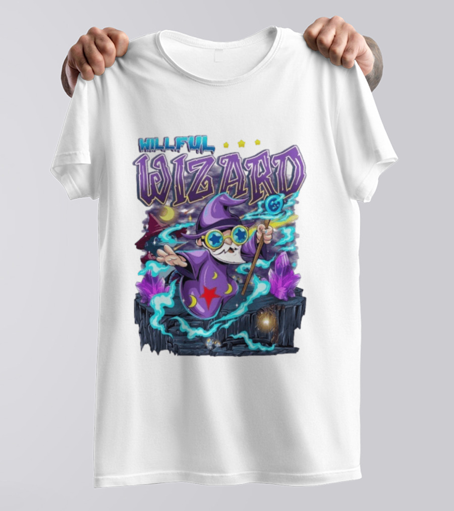 Willful Wizard Magical Adventure With Cosmic Crystals And Crescent Moons T-Shirt