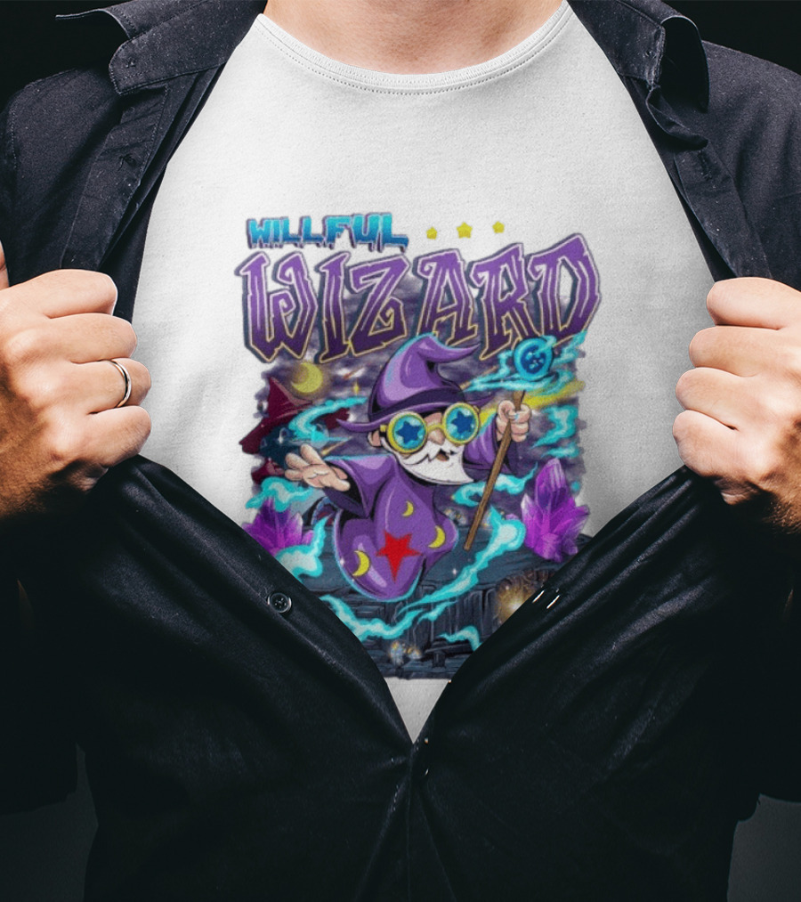 Willful Wizard Magical Adventure With Cosmic Crystals And Crescent Moons T-Shirt