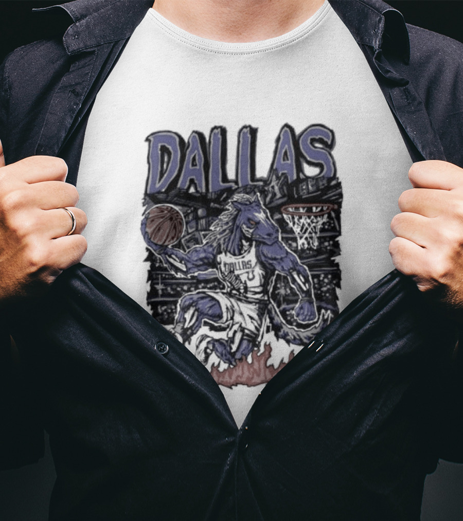 Dallas Mavericks Champ Cartoon Basketball Player Fire Hoops T-Shirt