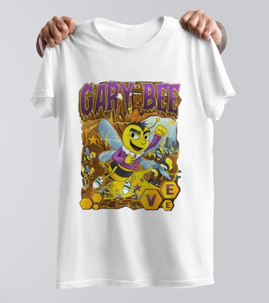 Gary Bee Cartoon Bee Character In Purple Jersey With Stars And Soccer T-Shirt