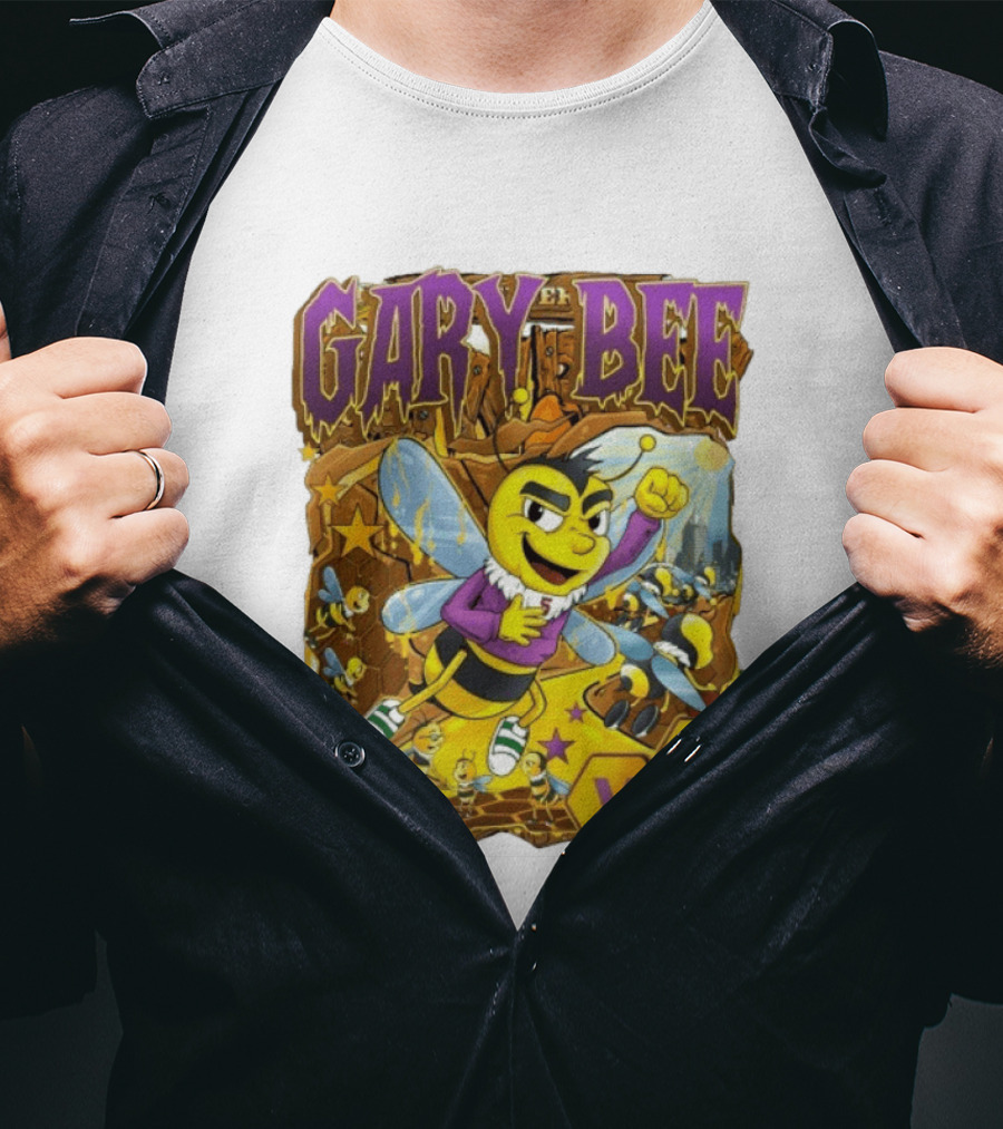 Gary Bee Cartoon Bee Character In Purple Jersey With Stars And Soccer T-Shirt