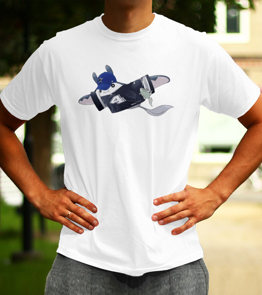 Mantine Pokemon Wearing Dak Prescott Dallas Cowboys Jersey And Hat T-Shirt