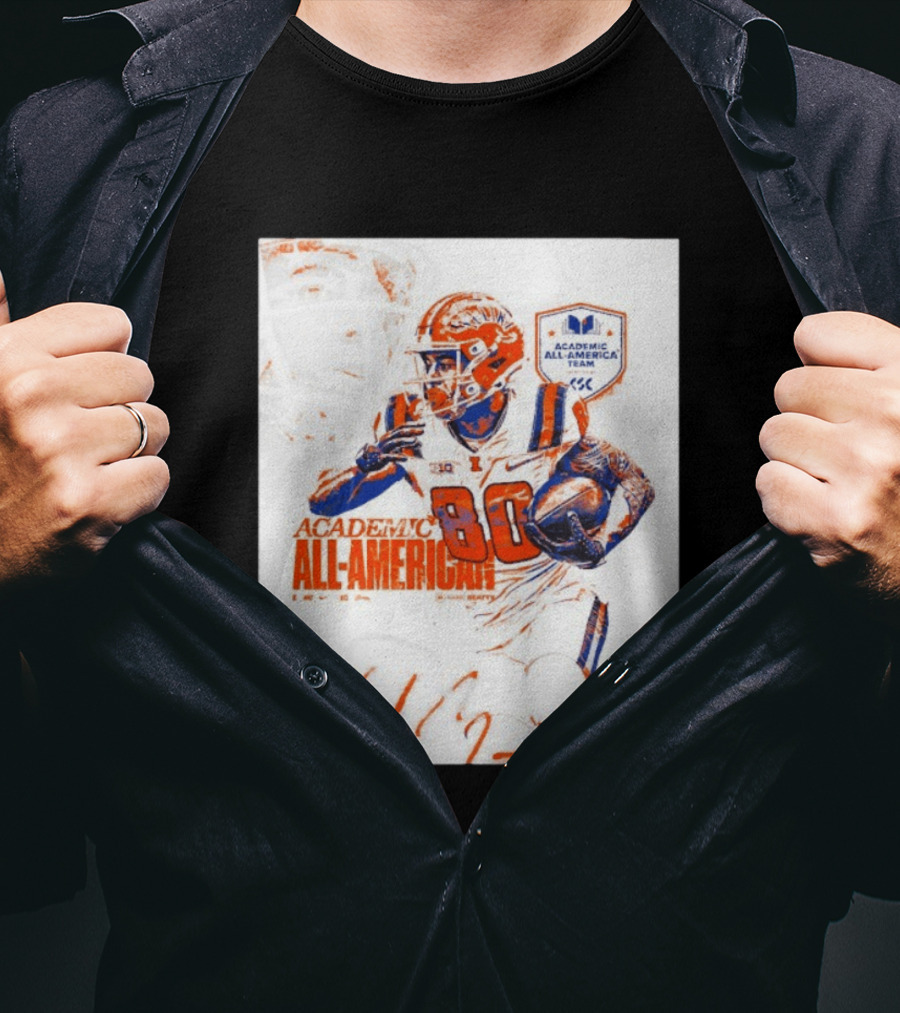 Academic All American Hank Beatty 80 Illinois Fighting Illini Football Team T-Shirt
