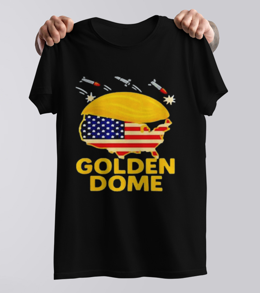 Golden Dome USA Map Trump Hair Shield With Stars And Stripes T-Shirt