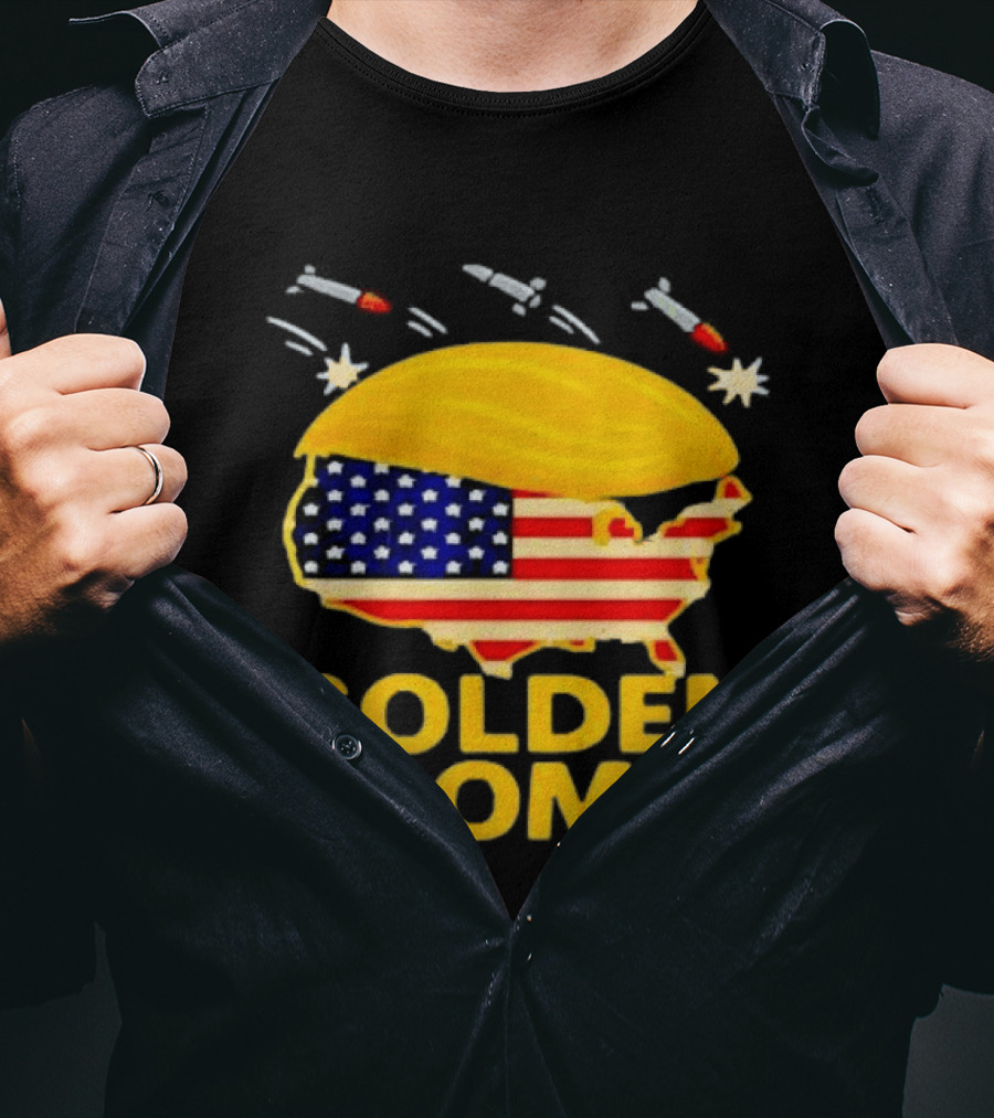 Golden Dome USA Map Trump Hair Shield With Stars And Stripes T-Shirt