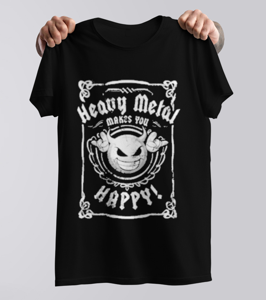 Heavy Metal Makes You Happy Smiling Devil Horns T-Shirt