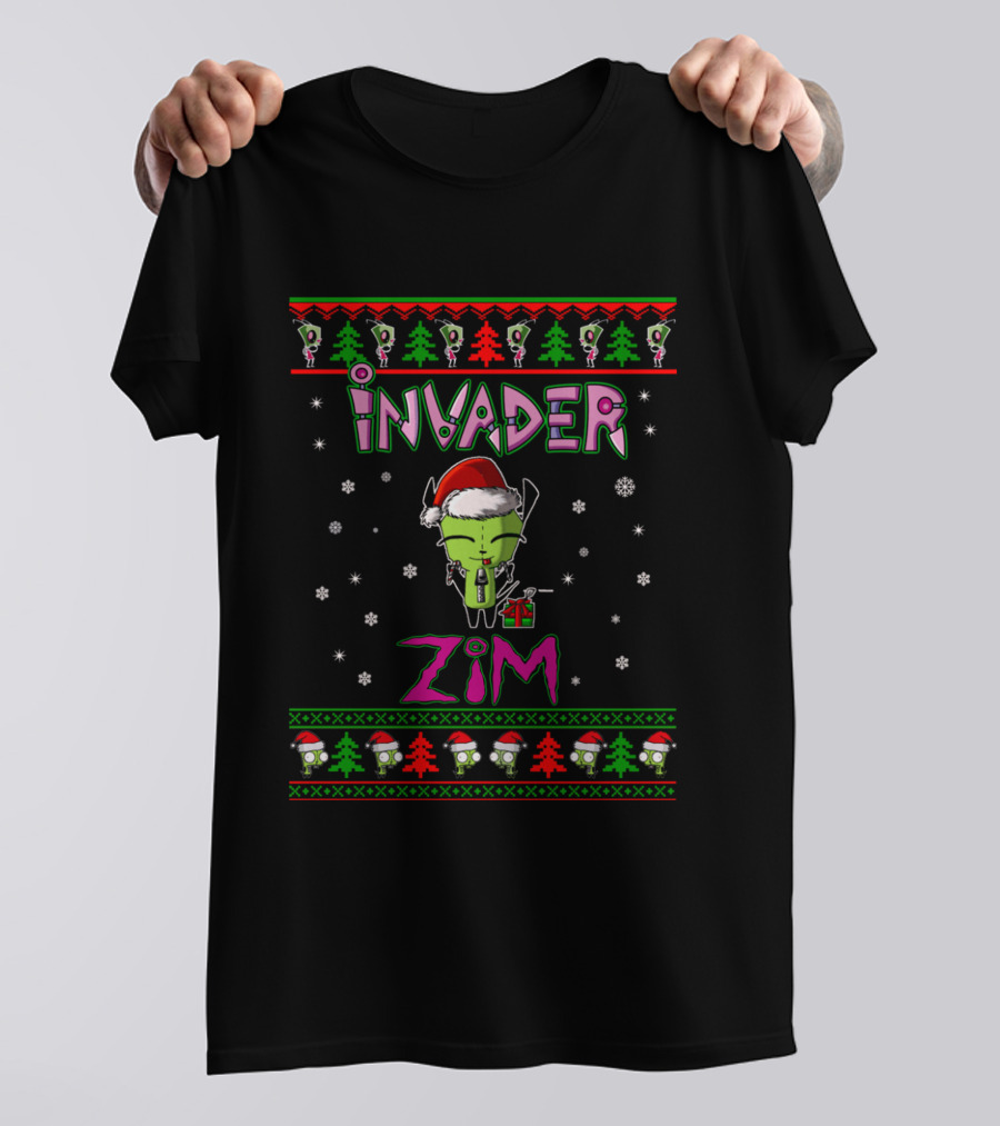 Invader Zim Holiday Santa Hat And Gift Ugly Christmas Sweater T-Shirt