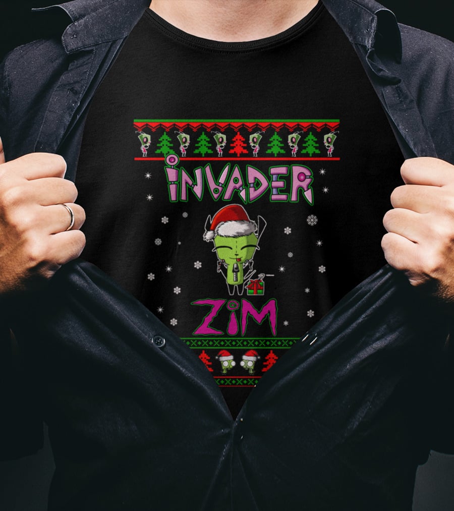Invader Zim Holiday Santa Hat And Gift Ugly Christmas Sweater T-Shirt