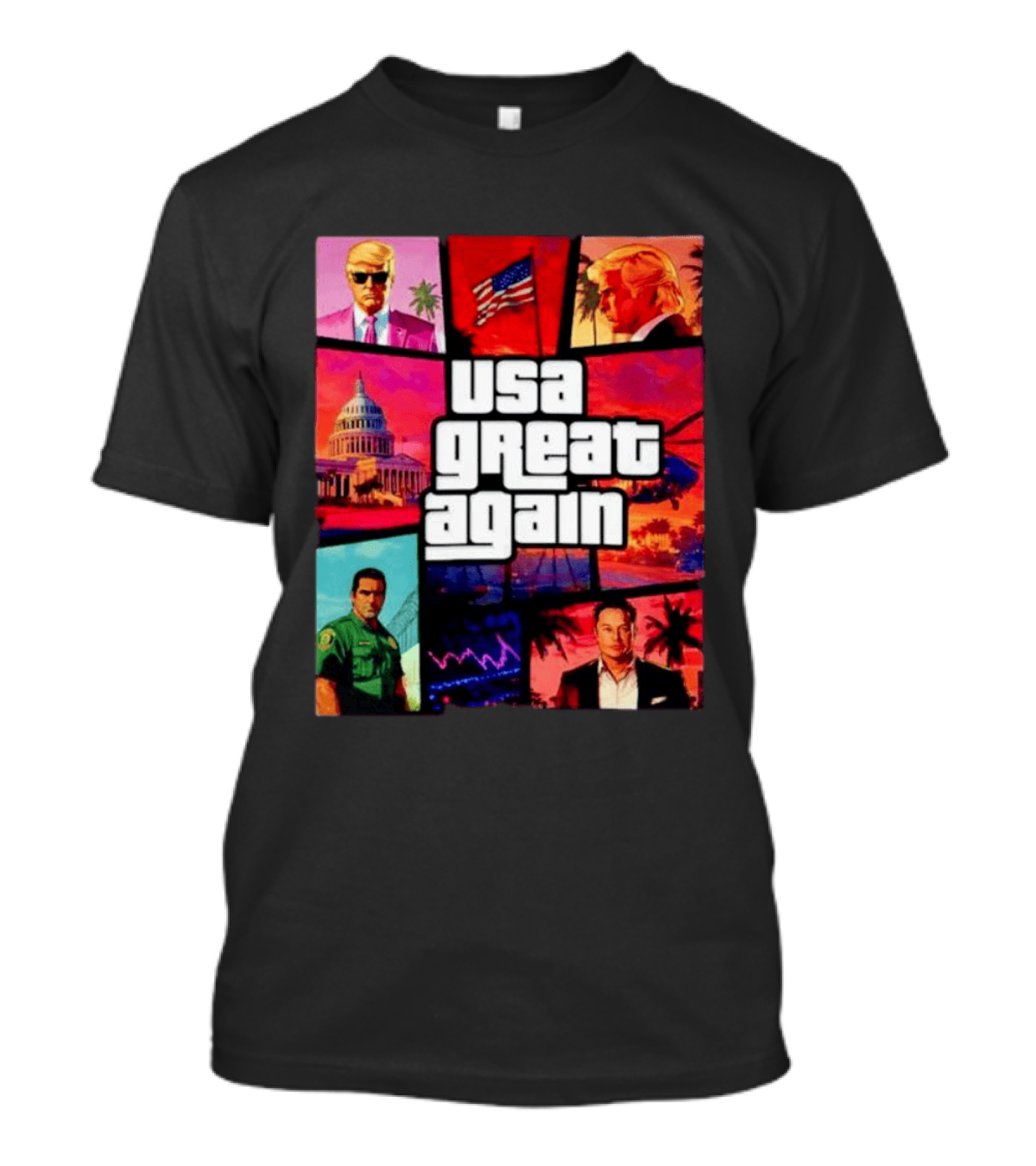 Donald Trump Elon Musk USA Great Again Capitol Flag T-Shirt