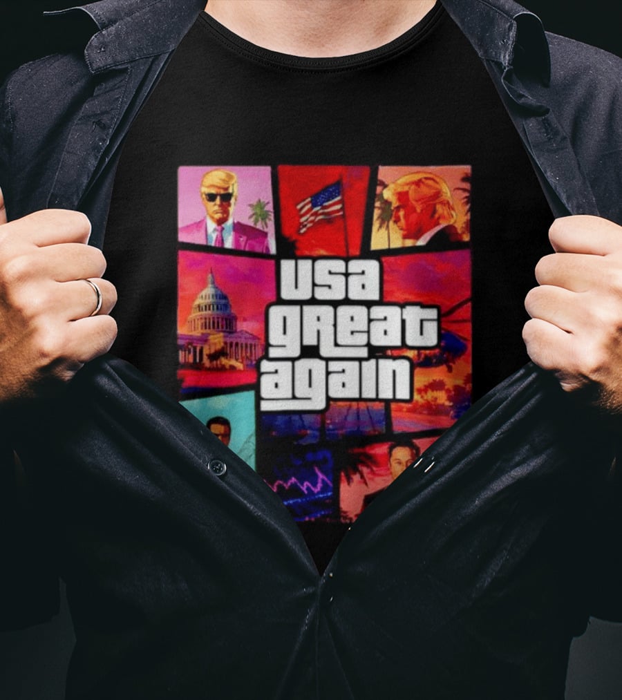 Donald Trump Elon Musk USA Great Again Capitol Flag T-Shirt