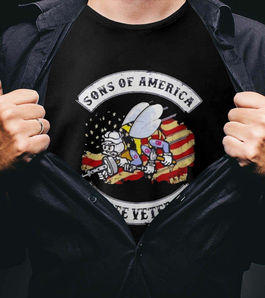Sons Of America Seabee Veteran US Flag Military Pride T-Shirt