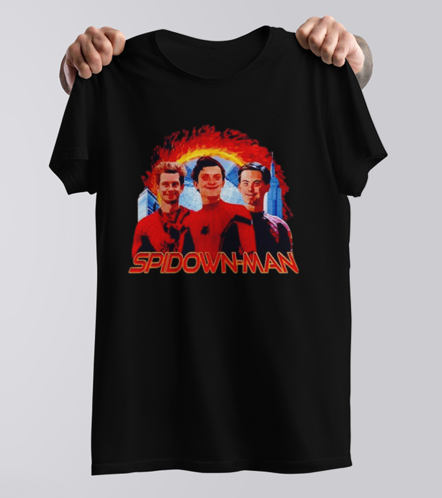 Spidown Man Trio Mashup With Fire And Spider Web T-Shirt