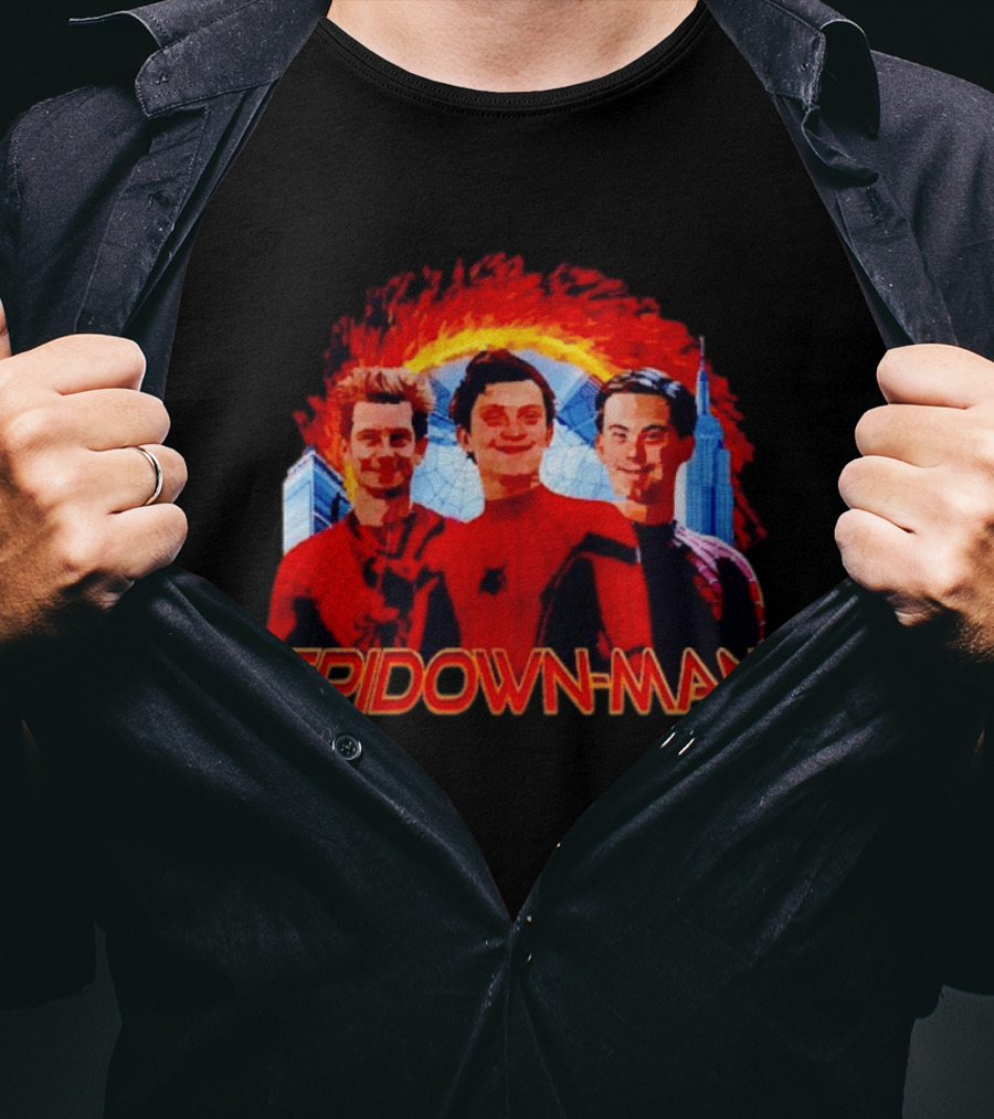 Spidown Man Trio Mashup With Fire And Spider Web T-Shirt