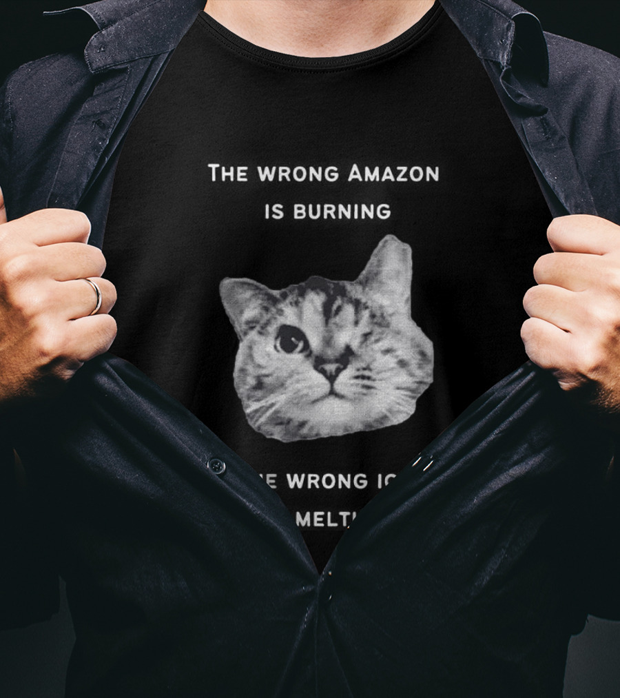 The Wrong Amazon Is Burning The Wrong Ice Is Melting Cat Face T-Shirt