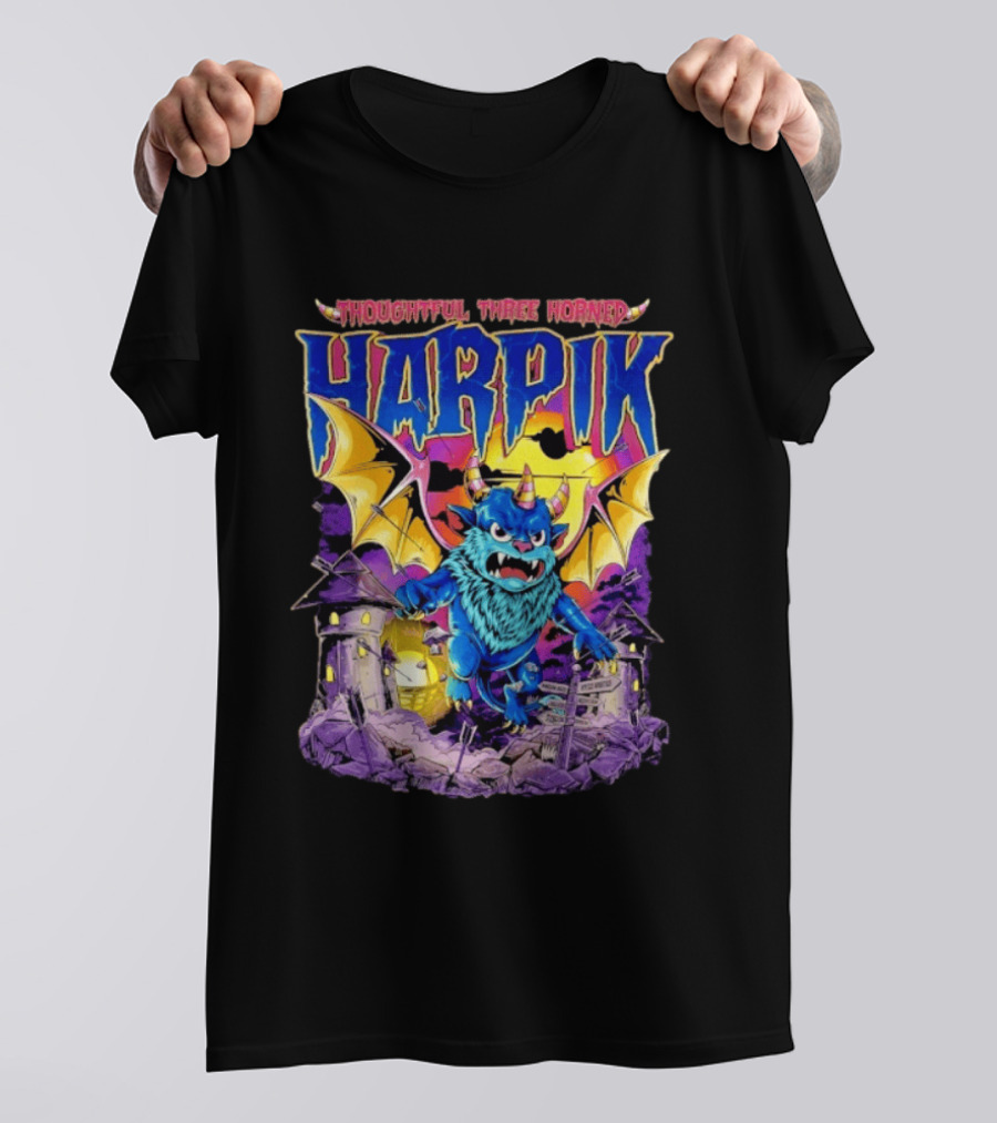 Thoughtful Three Horned Harpik Monster Panorama T-Shirt
