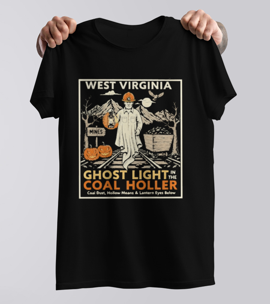 West Virginia Ghost Light In The Coal Holler Halloween Lantern Pumpkins Mountains T-Shirt