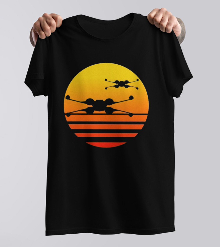 Ctrljoy X Wing Sunset Retro Sci Fi Aesthetic T-Shirt