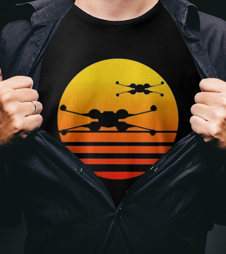 Ctrljoy X Wing Sunset Retro Sci Fi Aesthetic T-Shirt
