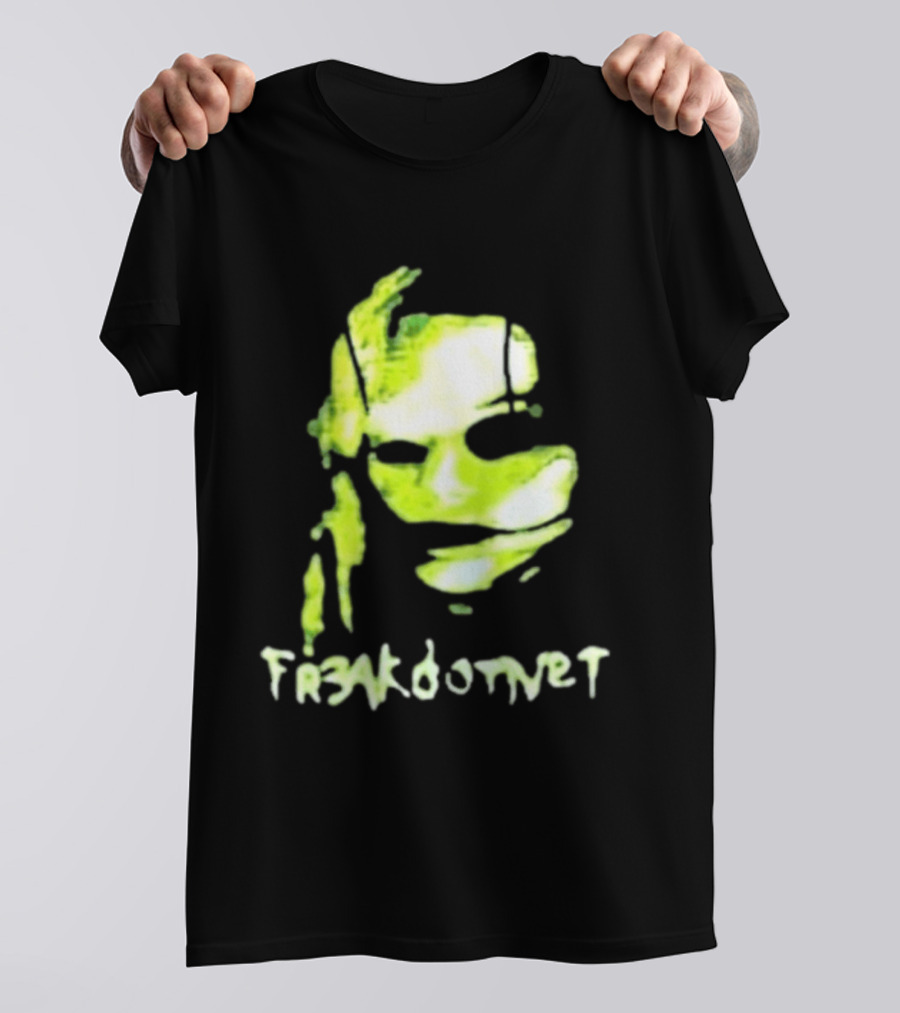 Fr3ak Fr3akdotnet Abstract Glitch Face Green Streaks T-Shirt