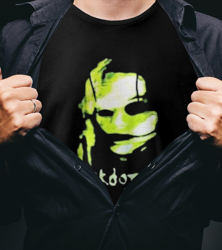 Fr3ak Fr3akdotnet Abstract Glitch Face Green Streaks T-Shirt