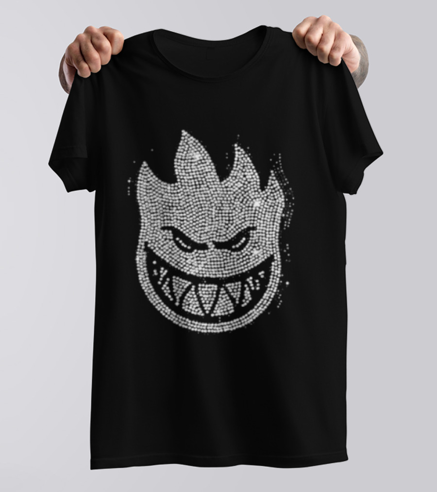 Rhinestone Spitfire Face By Carpet Company Iconic Flame Grin T-Shirt