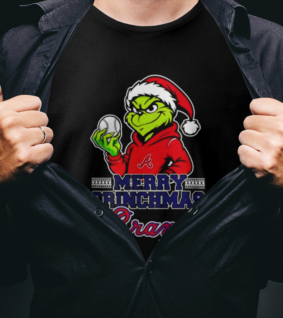 Atlanta Braves Grinch Santa Merry Grinchmas 2025 T-Shirt