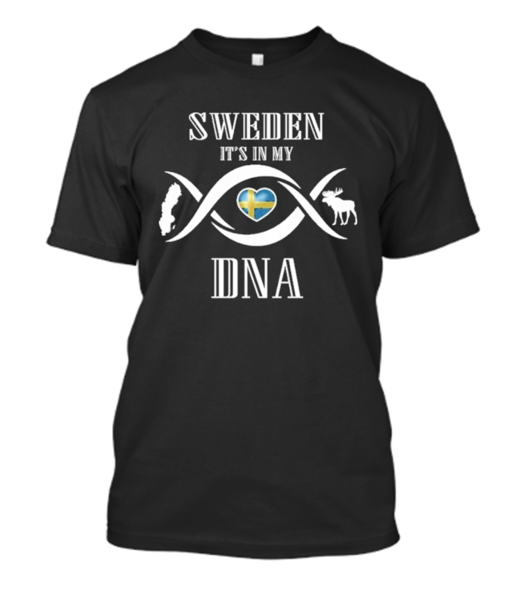 Sweden It's In My DNA Flag Heart With Moose And Viking T-Shirt