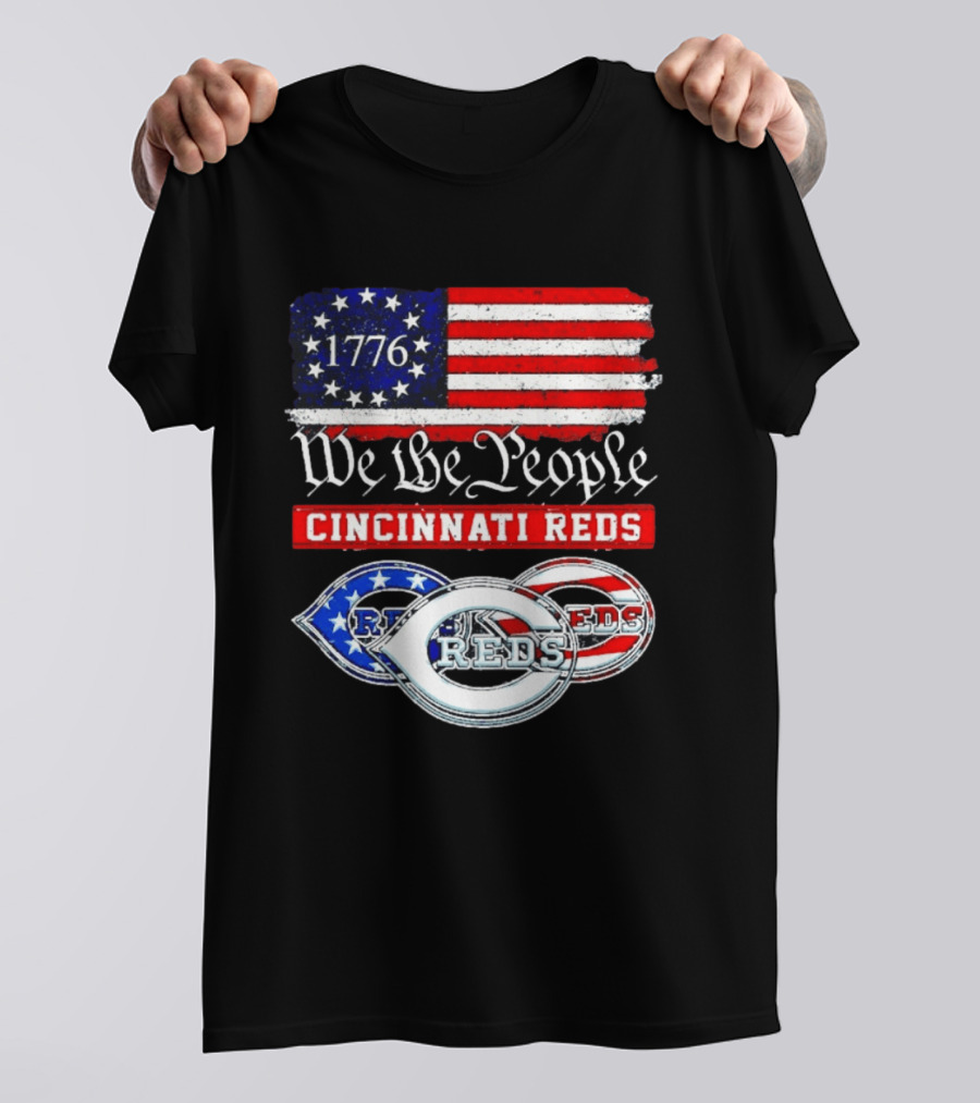 We The People 1776 Cincinnati Reds American Flag T-Shirt