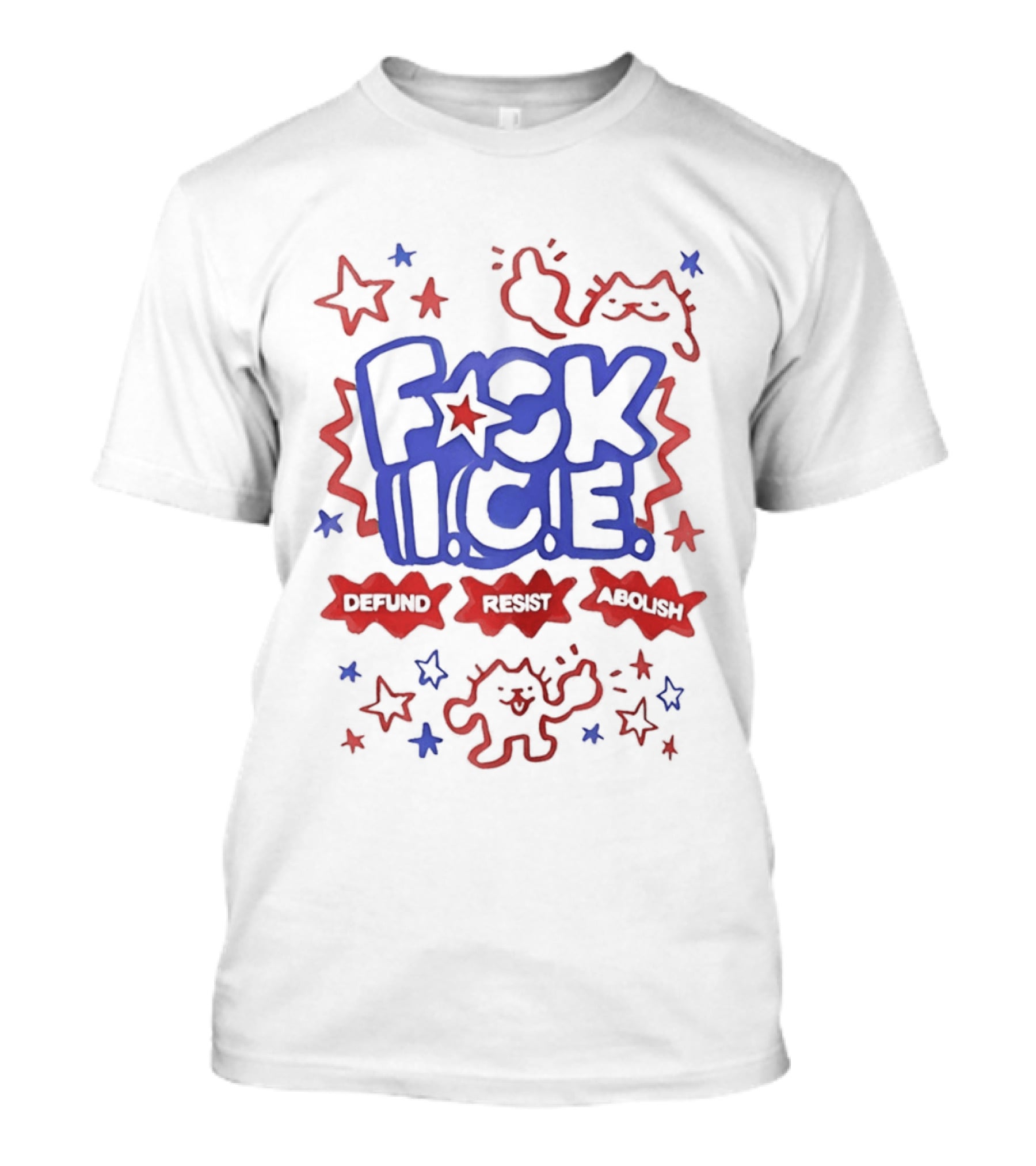 F*ck I.C.E. Defund Deport Abolish Cat Stars 1776 2026 American Flag T-Shirt