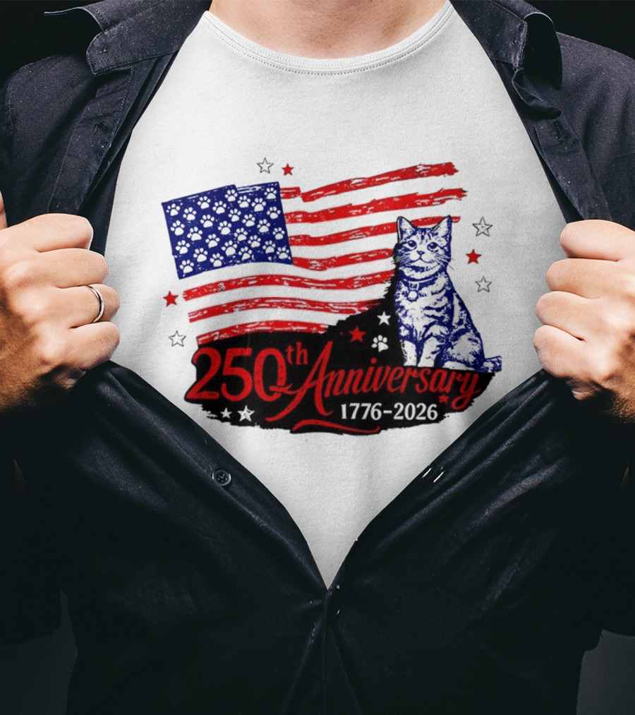 Abolish Ice Defund Resist Protest Cat With 250th Anniversary 1776 2026 USA Flag T-Shirt