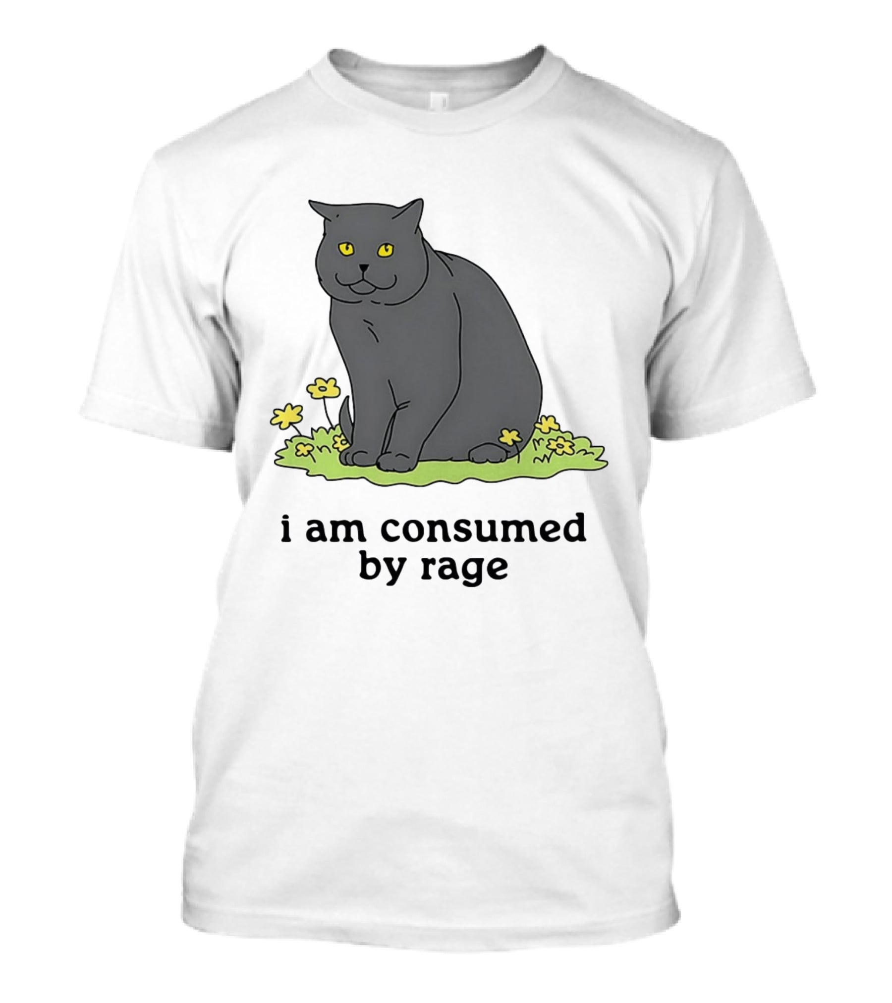 Cat I Am Consumed By Rage Sitting With Yellow Flowers T-Shirt