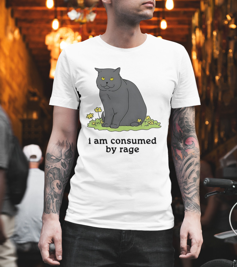 Cat I Am Consumed By Rage Sitting With Yellow Flowers T-Shirt