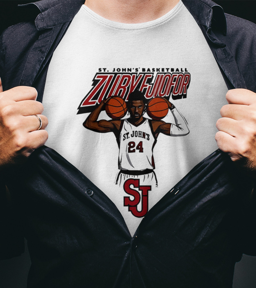 St. John's Basketball Zuby Ejiofor 24 Red Storm Pose SJ T-Shirt
