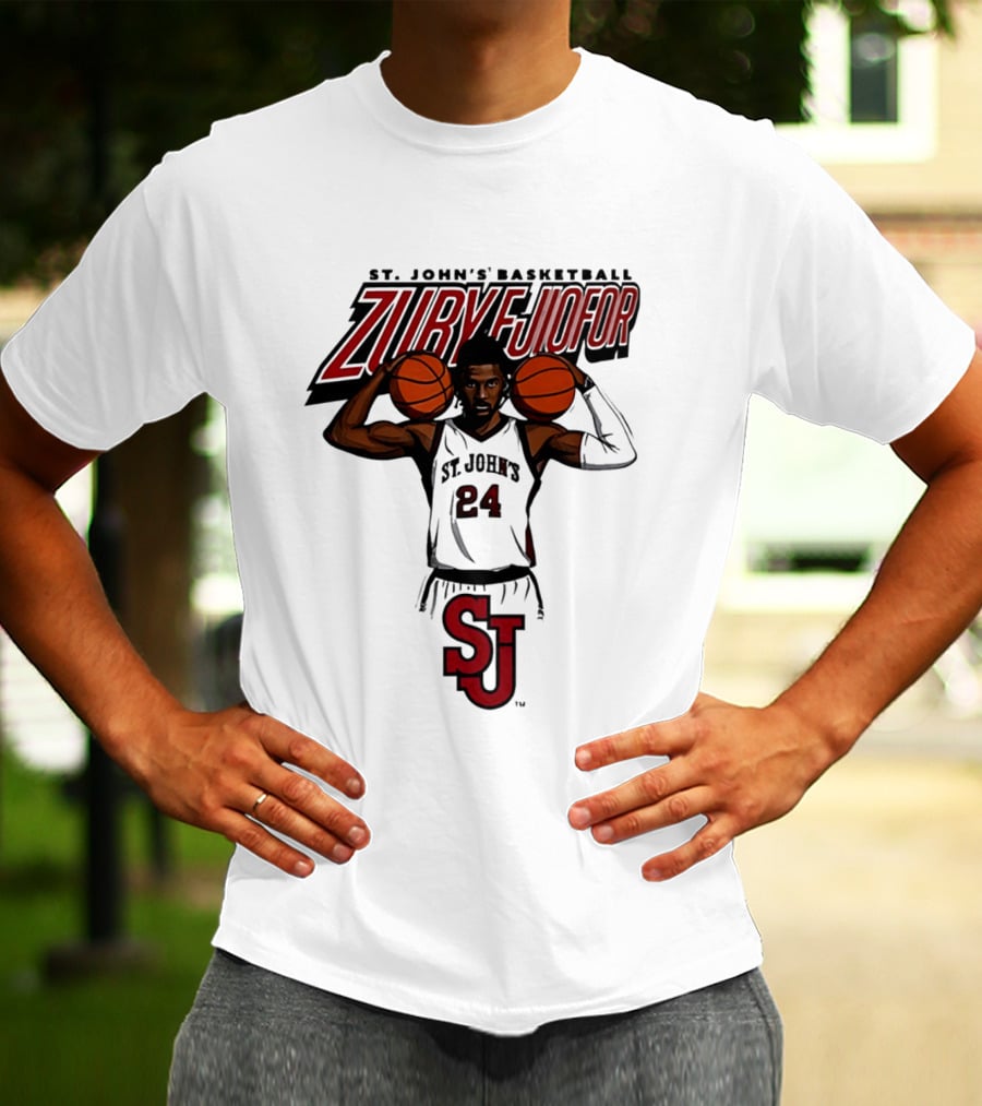 St. John's Basketball Zuby Ejiofor 24 Red Storm Pose SJ T-Shirt