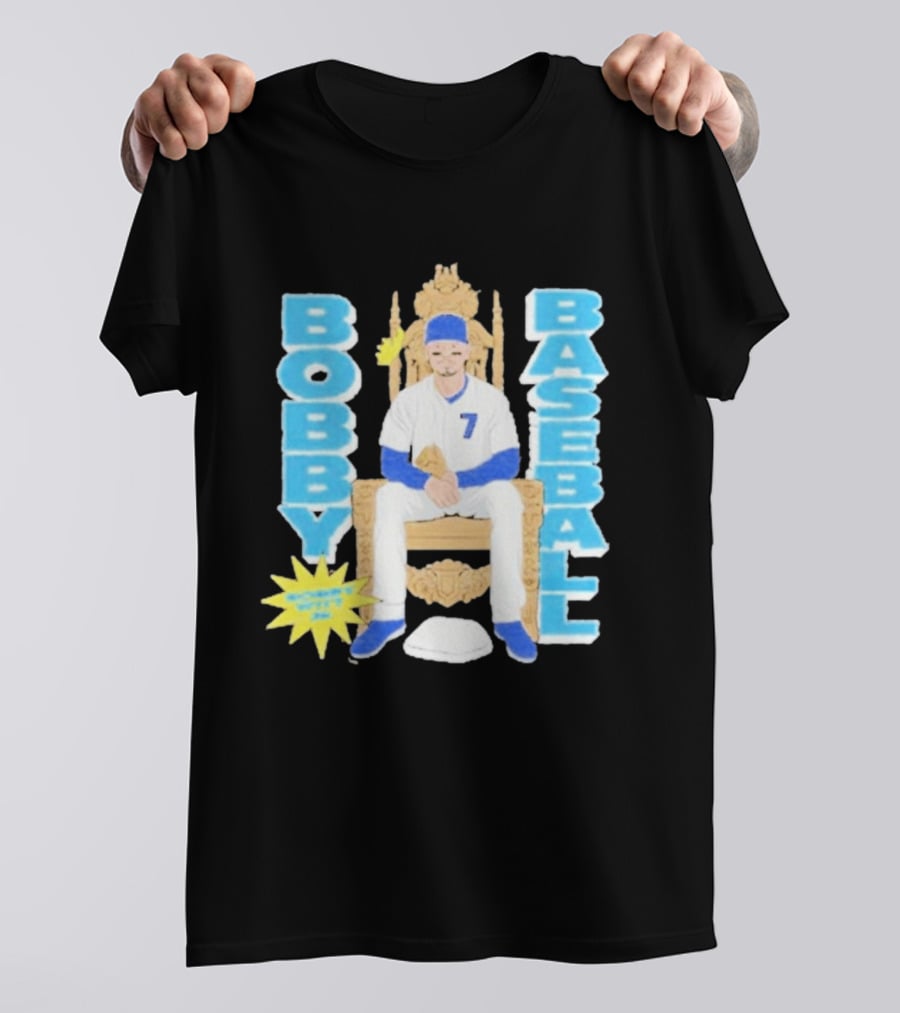 Bobby Baseball Throne Number 7 Blue Cap Batting Glove T-Shirt
