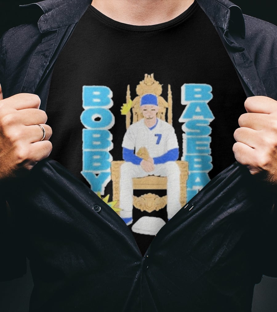 Bobby Baseball Throne Number 7 Blue Cap Batting Glove T-Shirt