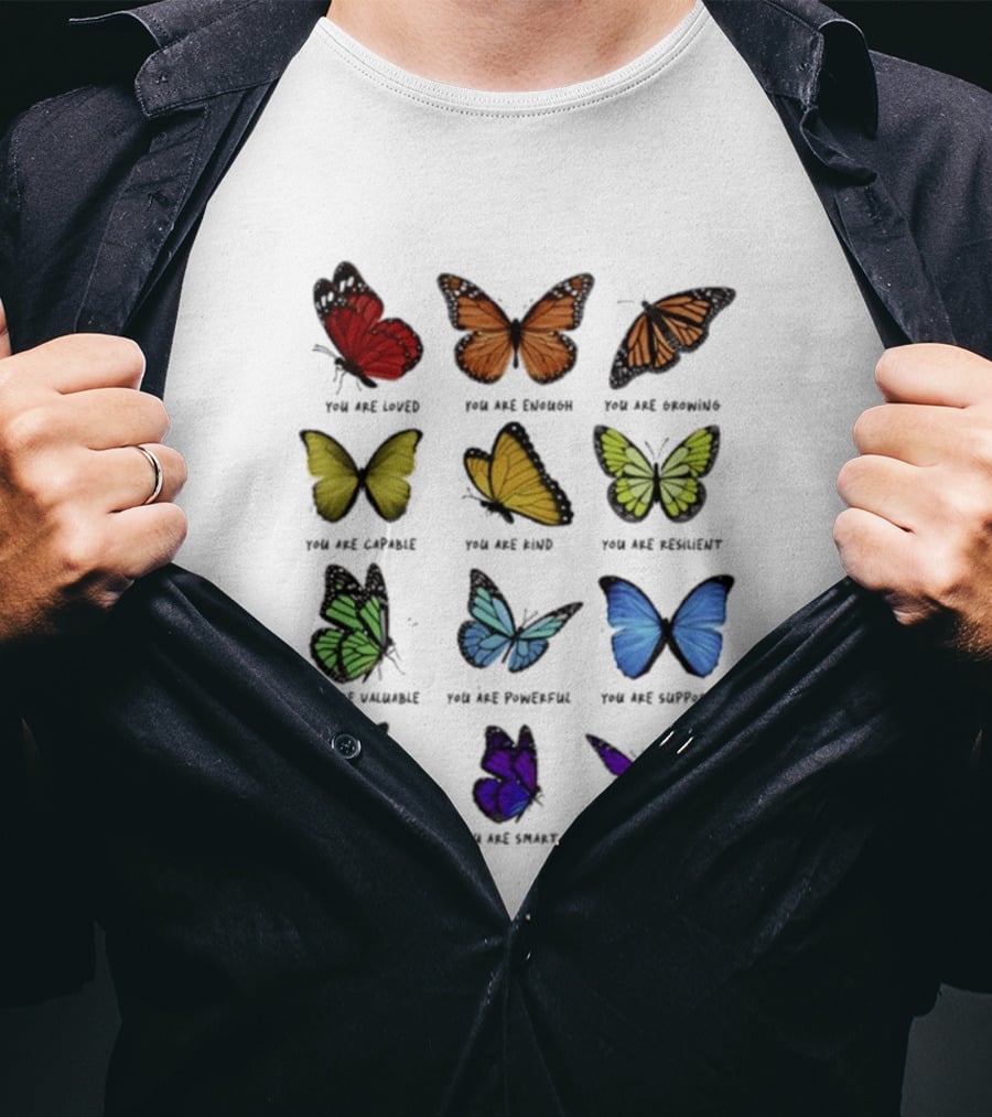 Charlotte Flair Butterfly Affirmations You Are Loved Brave Enough Capable Kind Resilient Valuable Powerful Supported Unique Smart Worthy T-Shirt