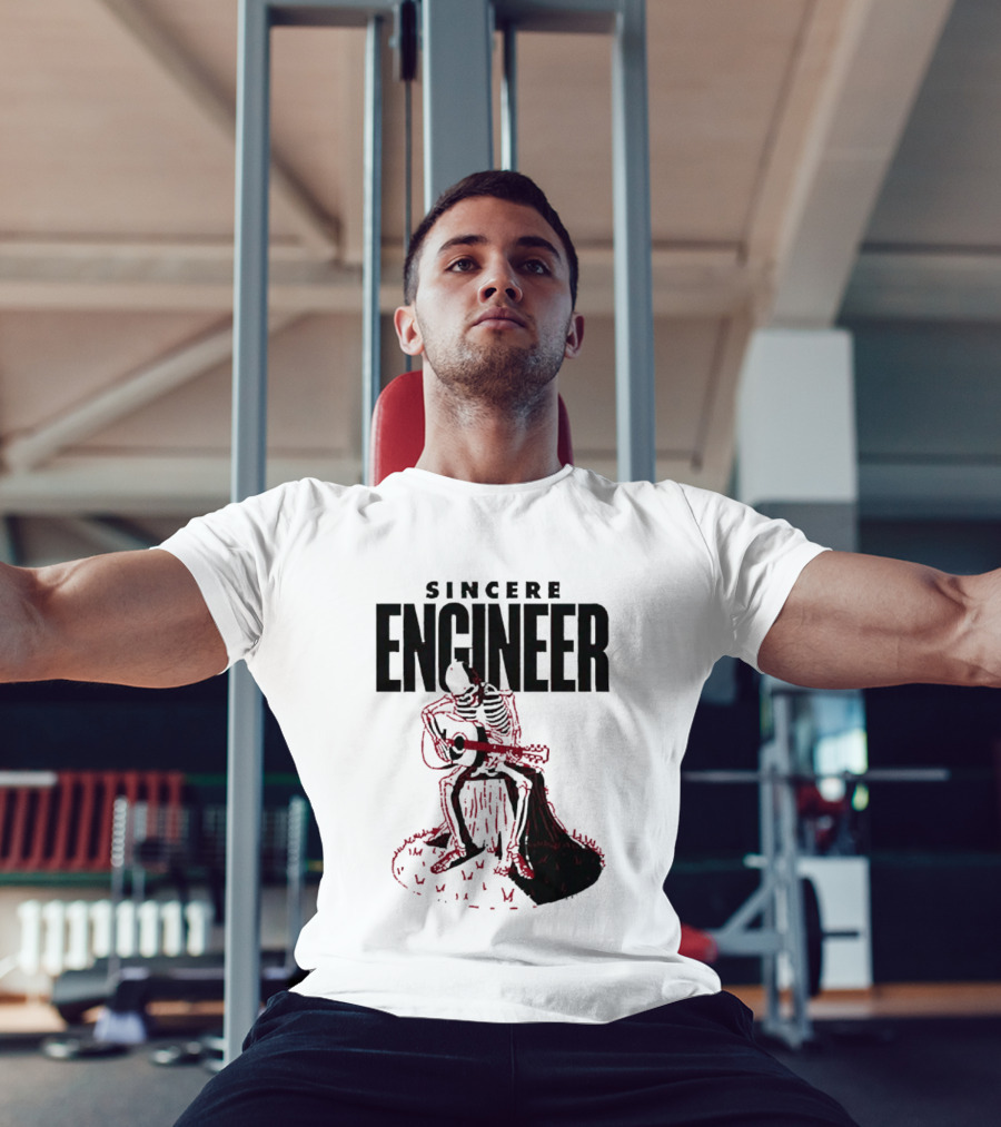 Sincere Engineer Skeleton Playing Guitar On Tree Stump T-Shirt