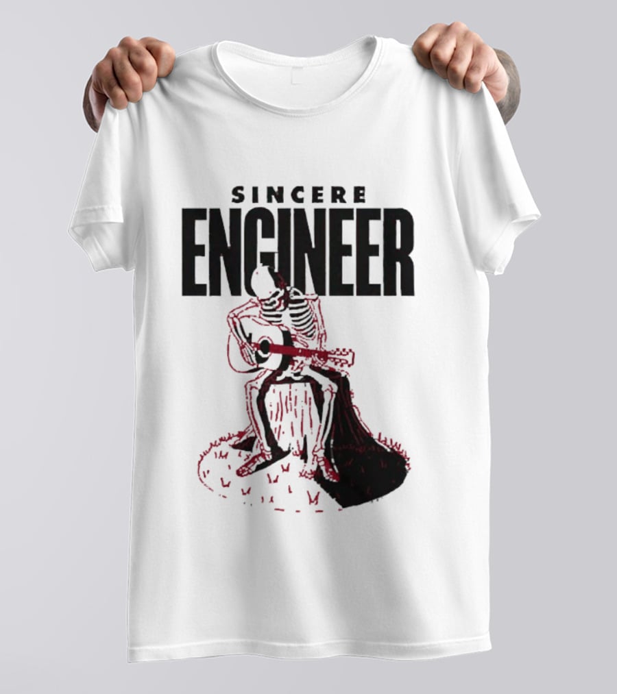 Sincere Engineer Skeleton Playing Guitar On Tree Stump T-Shirt
