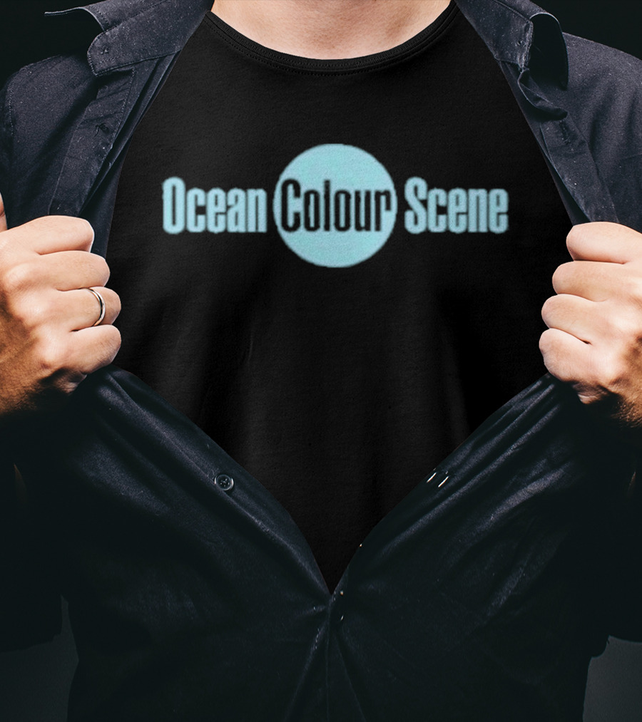 Ocean Colour Scene Band Name Text In Light Blue Circle T-Shirt