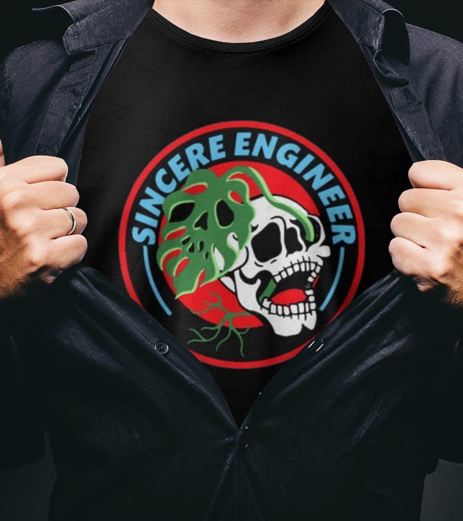 Sincere Engineer Skull Plant Circle T-Shirt