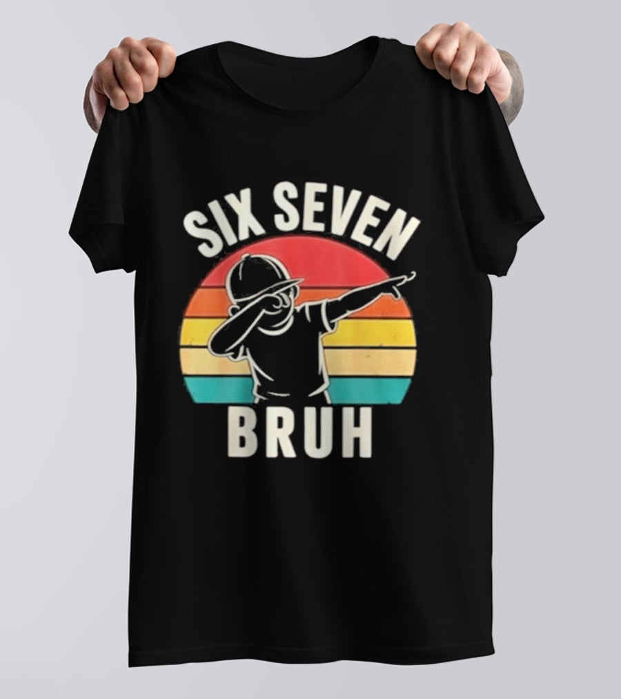 Six Seven Bruh Dabbing Retro Rainbow T-Shirt
