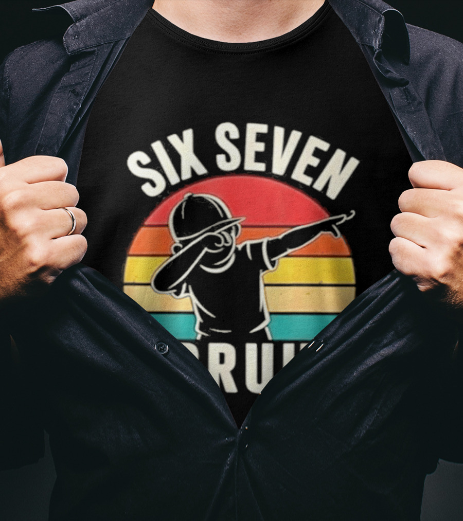Six Seven Bruh Dabbing Retro Rainbow T-Shirt