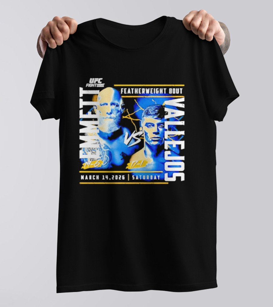 UFC Fight Night 2026 Featherweight Bout Emmett Vs Vallejos March 14 Saturday T-Shirt