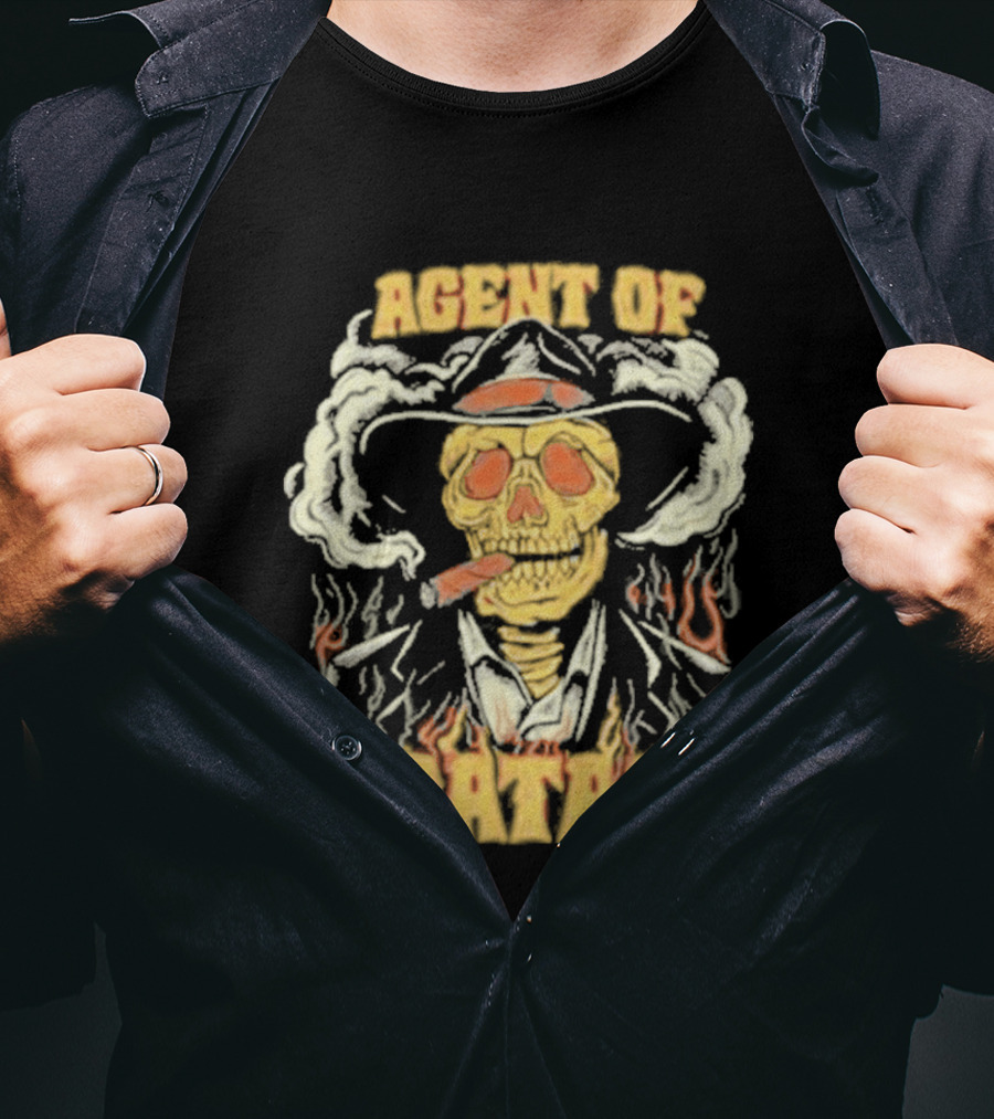 Agent Of Satan Flaming Skull With Cigar T-Shirt