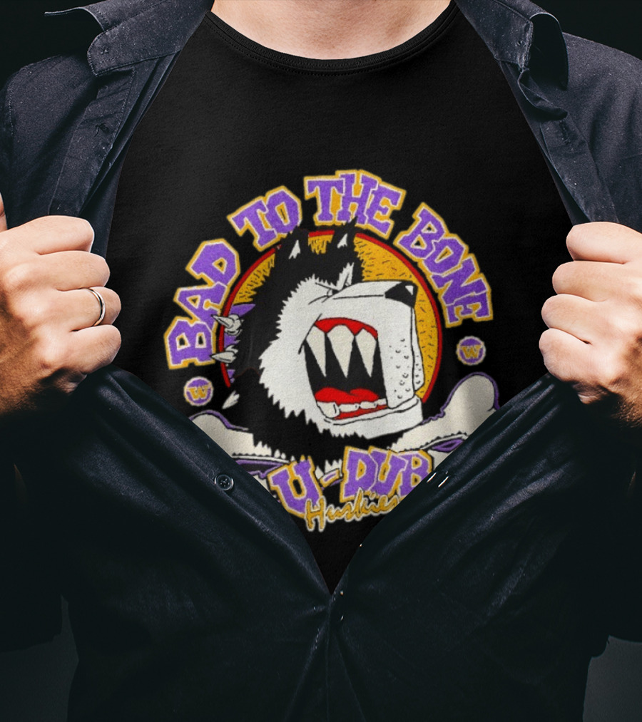 Bad To The Bone U Dub Washington Huskies Dog Bones 1991 T-Shirt